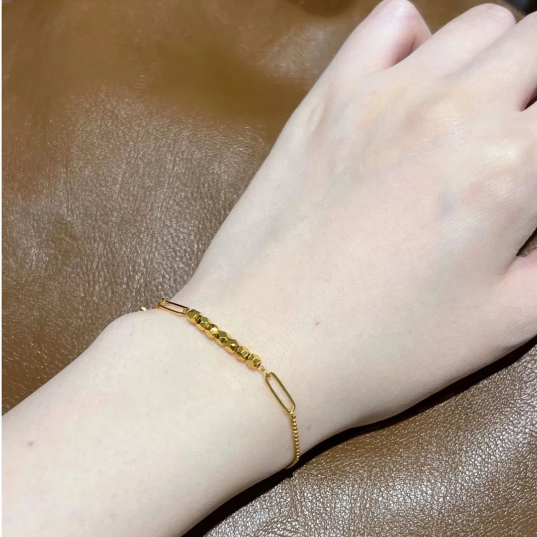 【足金999 蹦迪手链】FGJSL0076黄金记忆女5G足金碎金子手链简约素