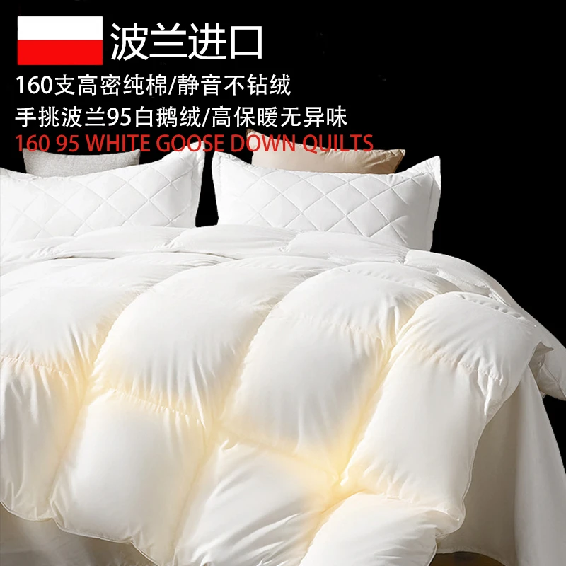 水星高端系列家纺100%波兰95白鹅绒被加厚保暖羽绒被双人冬被五星