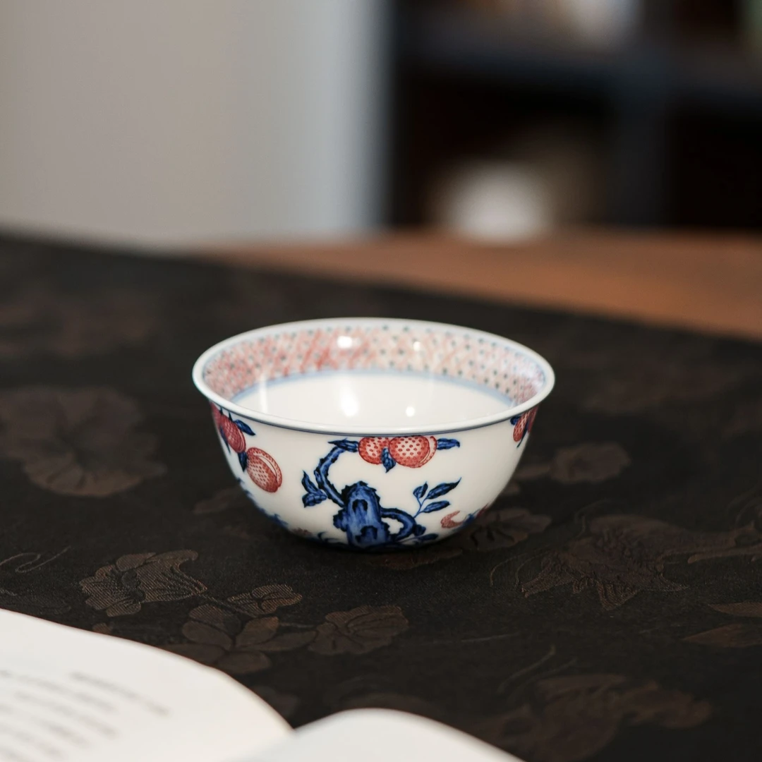 勤义堂 青花釉里红大吉大利鸡缸杯80ml景德镇手工手绘