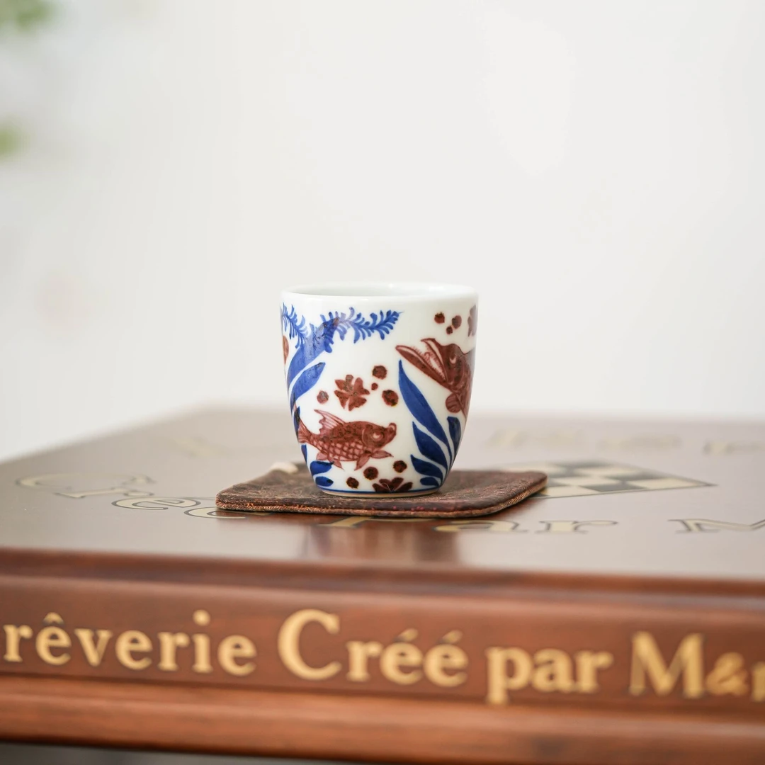 畅怀堂 青花釉里红鱼藻纹杯75ml