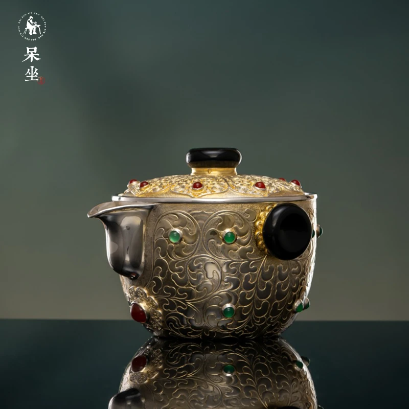 呆坐 掐丝錾刻鎏金嵌百宝宝瓶壶