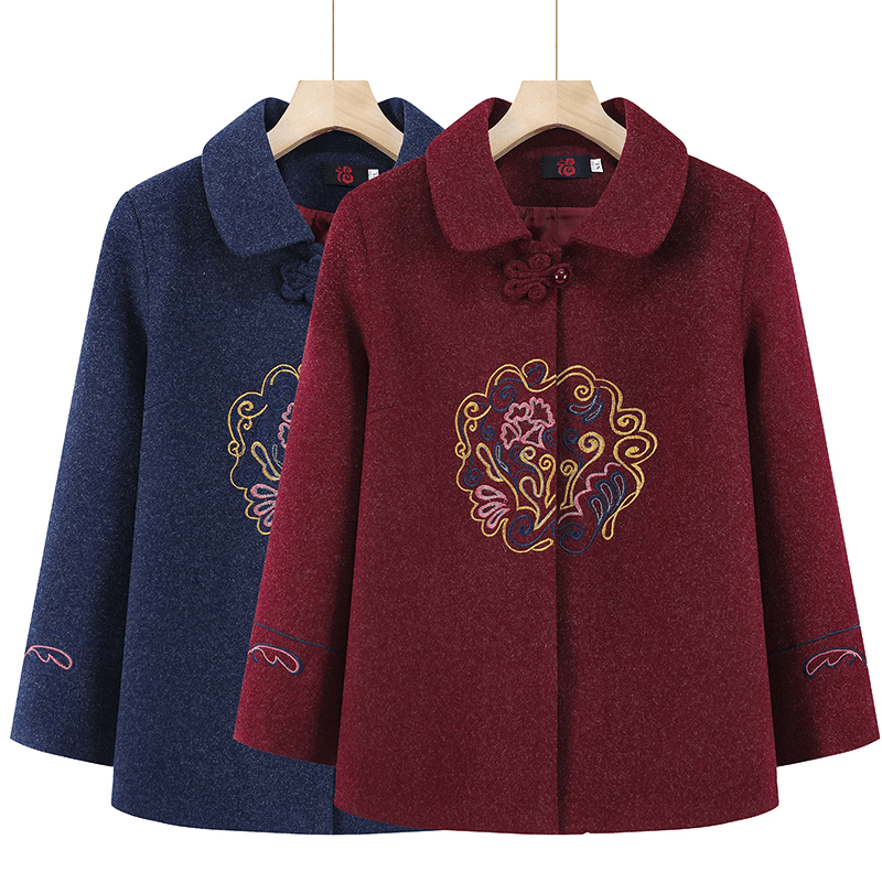 奶奶装秋款外套中老年人唐装女上衣妈妈秋冬老年人衣服老太太毛呢