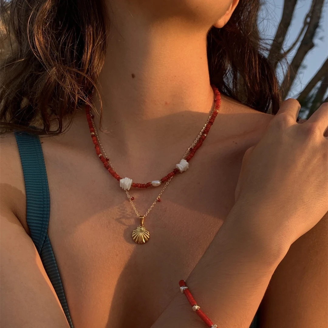 铜布艺项链 （复古海洋）彩色贝壳手作项链小众度假风24秋冬新款