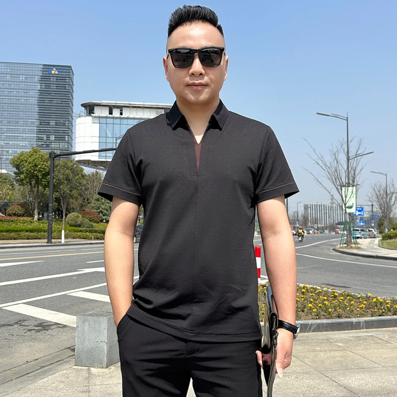 桑蚕丝男士短袖POLO衫T恤轻奢简欧商务休闲撞色体恤夏季上衣半袖