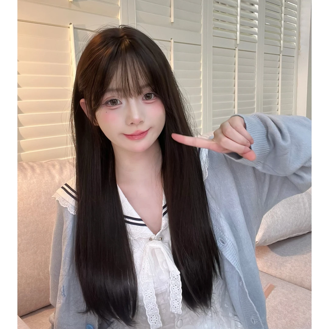 假发女黑长直自然减龄空气刘海小姐姐修饰脸型饱满全头套式假发