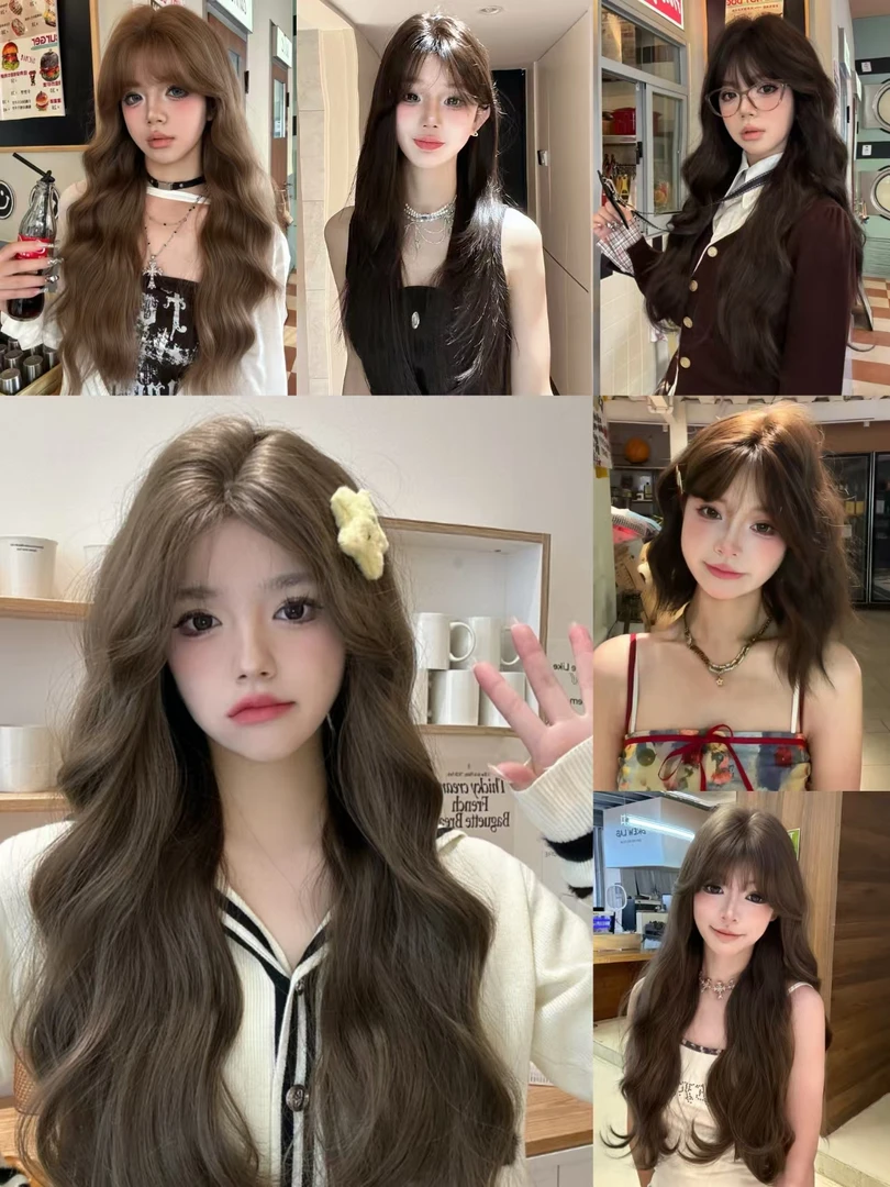 假发女网红日常仿真蓬松自然逼真齐刘海长直发全头套假发小羊假发