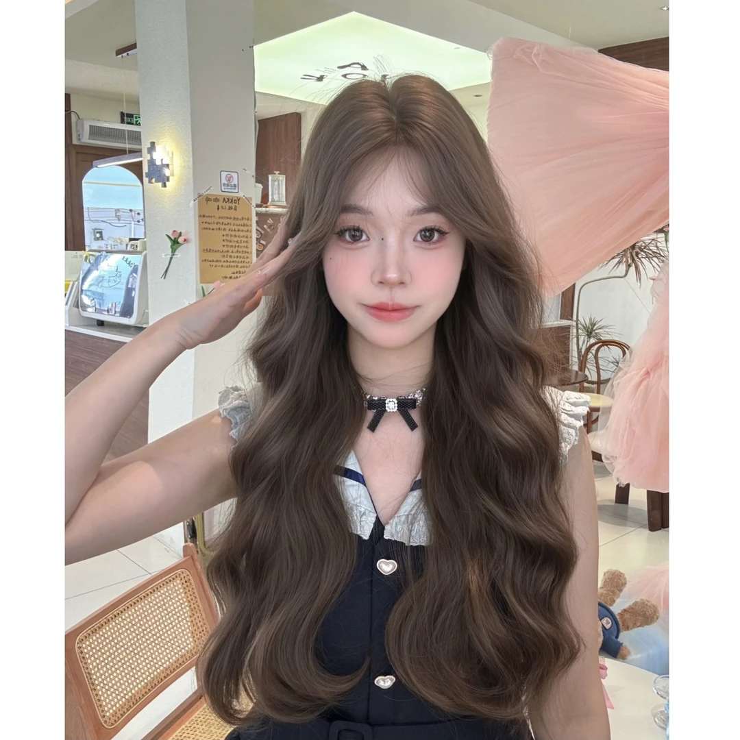 夏季小羊毛卷假发女Lolita中分冷棕长卷发浪蓬松整顶全佩戴饱满