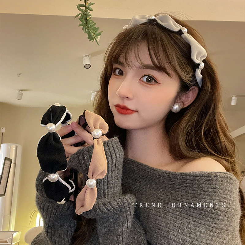 复古法式气质发饰发箍女夏季网红发带简约洗脸宽边碎发珍珠头箍