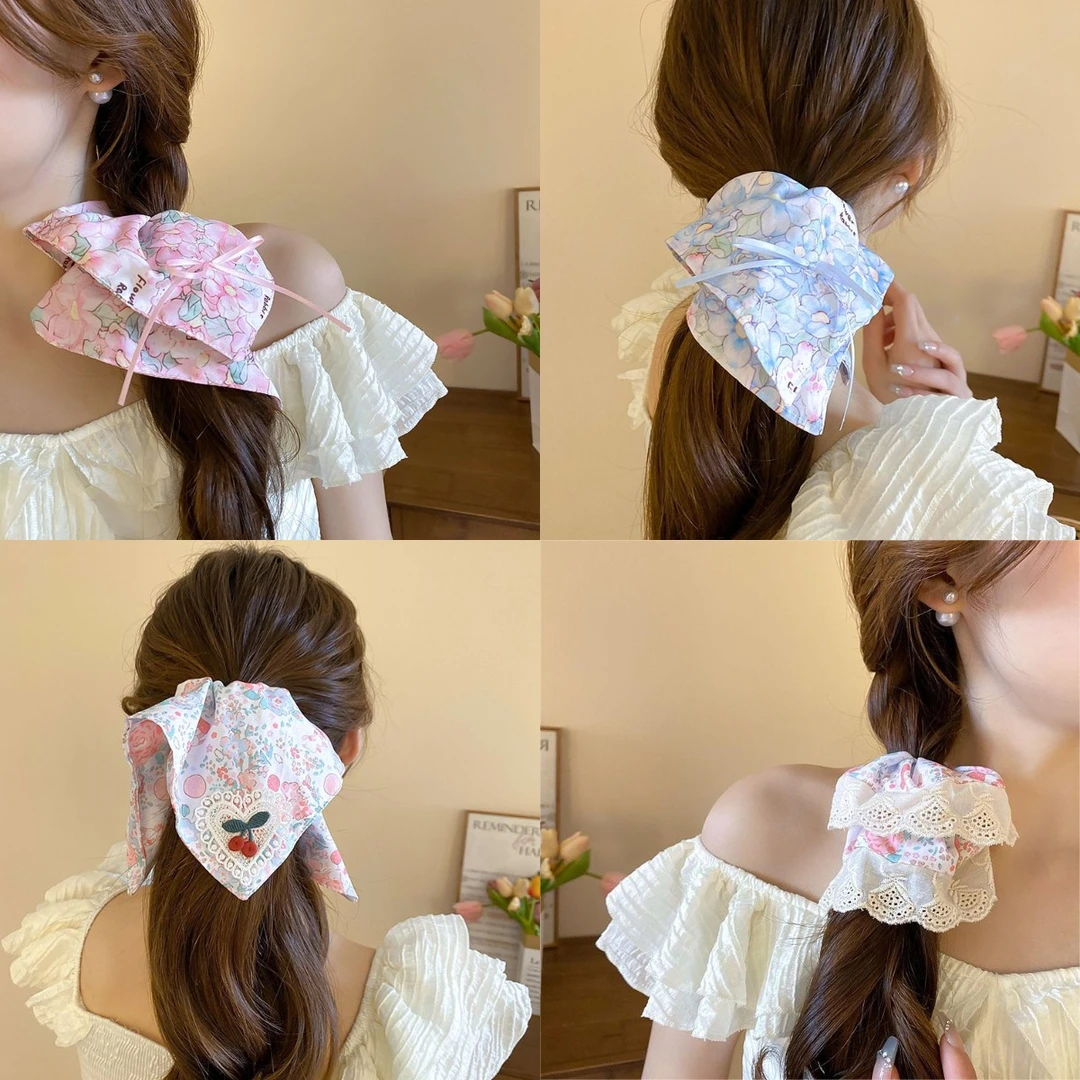 夏日度假风碎花蝴蝶结大肠发圈韩系温柔可爱头绳甜美高级感发饰女