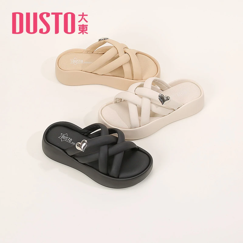 DUSTO/大东凉鞋23夏季新款甜美罗马编制爱心扣厚底外穿拖鞋0309J