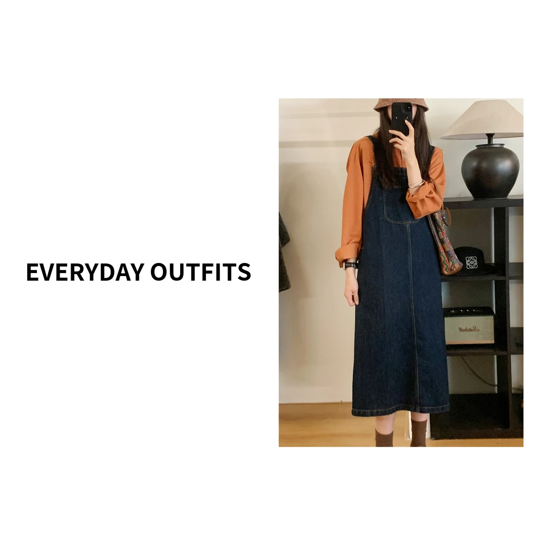 日褡     牛仔背带裙百搭显瘦复古秋季时尚
