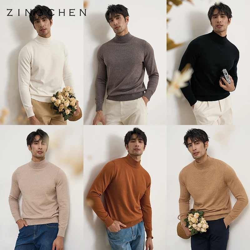 【山羊绒长绒棉】ZINGCHEN半高领毛衣男可机洗冬季修身打底针织衫