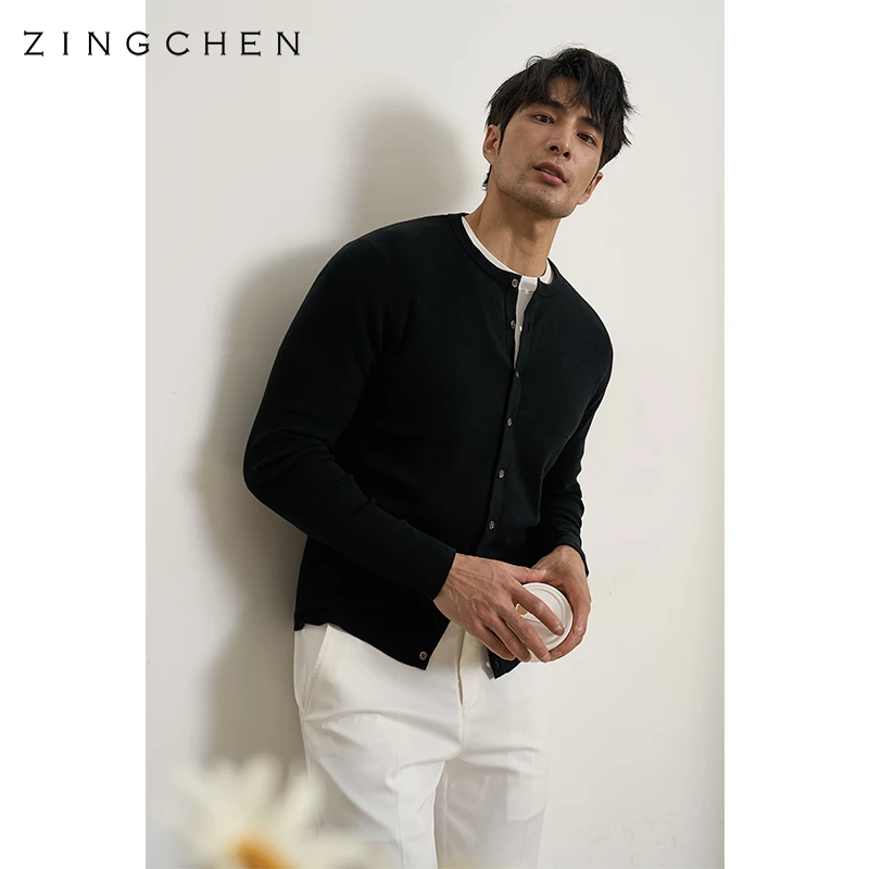 【柔感无压超柔长绒棉】ZINGCHEN男士圆领针织开衫针织长袖薄外套