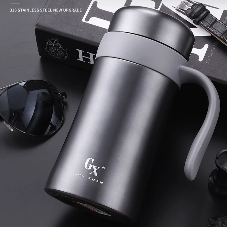 商务保温杯男士过滤创意双层带盖泡茶保温杯大容量真空把手办公杯