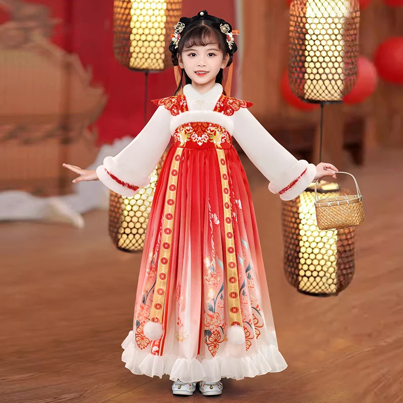 99340女童冬款加绒保暖加厚中小童公主裙童装儿软糯仙气连衣裙子