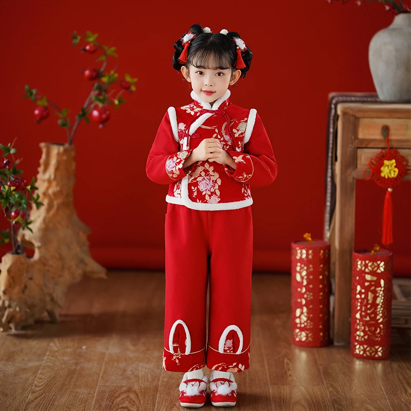 S1125儿童汉服拜年服女童中国风唐装加厚秋冬女宝新年过年喜庆