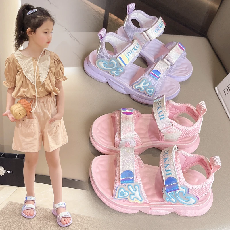 女童凉鞋夏新款小孩子防滑沙滩鞋网红公主风中大童小女孩休闲凉鞋