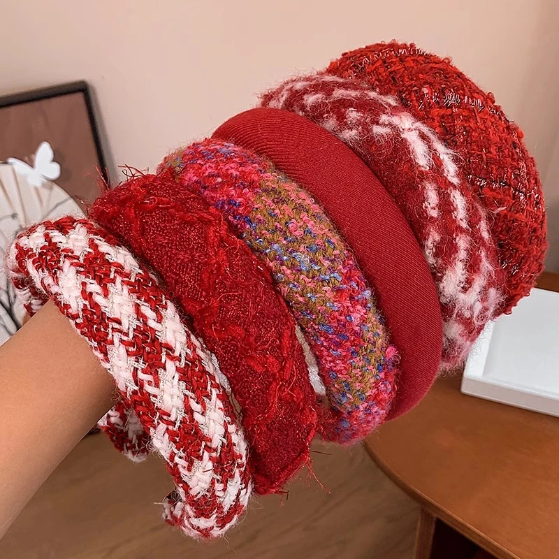 红色秋冬高级感发箍