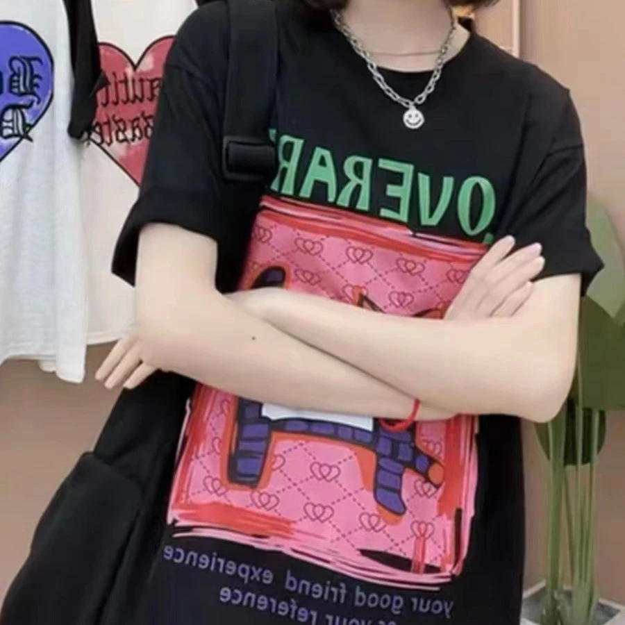 【阳阳妈】重磅落肩T恤--时尚粉猫咪