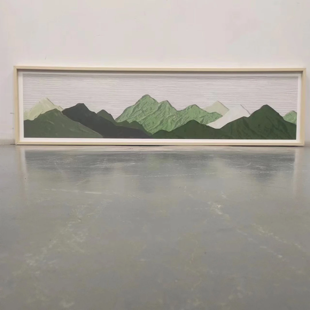 代简约客厅抽象实木壁画侘风卧室床头装饰画主卧大气山40150