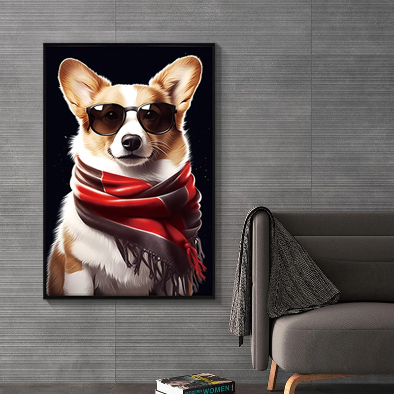 现代简约入户装饰画客厅挂画餐厅卧室沙发背景墙画柯基狗4060