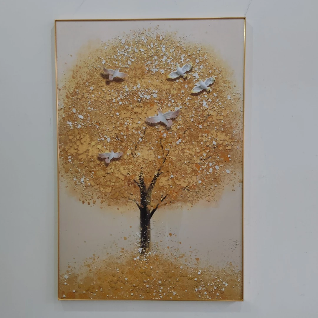 豪黄金树晶瓷风格油画风格新款山水客厅客厅装饰画树120180义乌