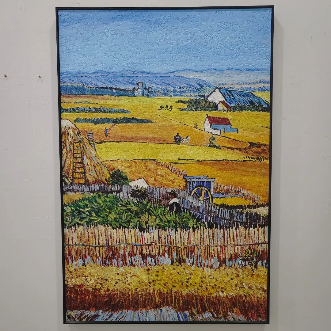 手工装饰画砂岩添笔油画丰收麦田卧室餐厅玄关挂画丰收80120