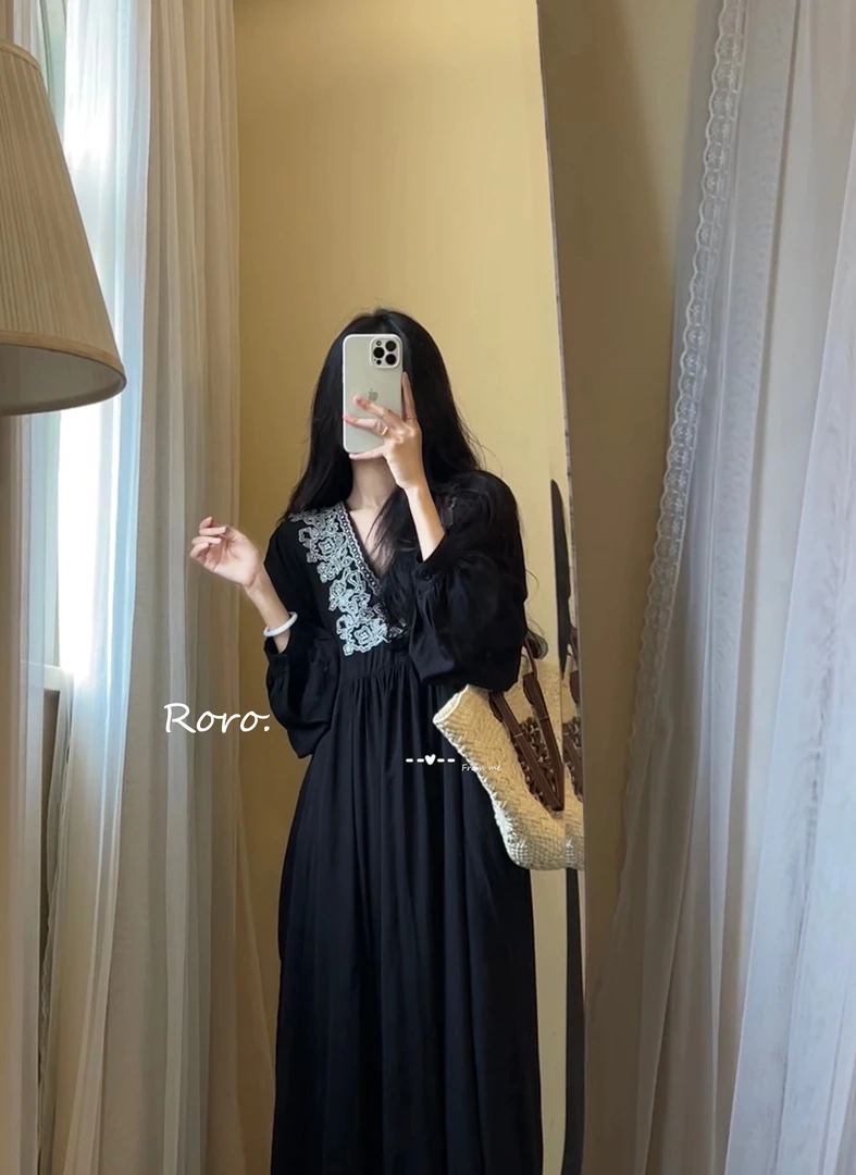 【PKGIRL心选】一笑嫣然｜温柔简约气质复古长裙宽松连衣裙Ro-2113