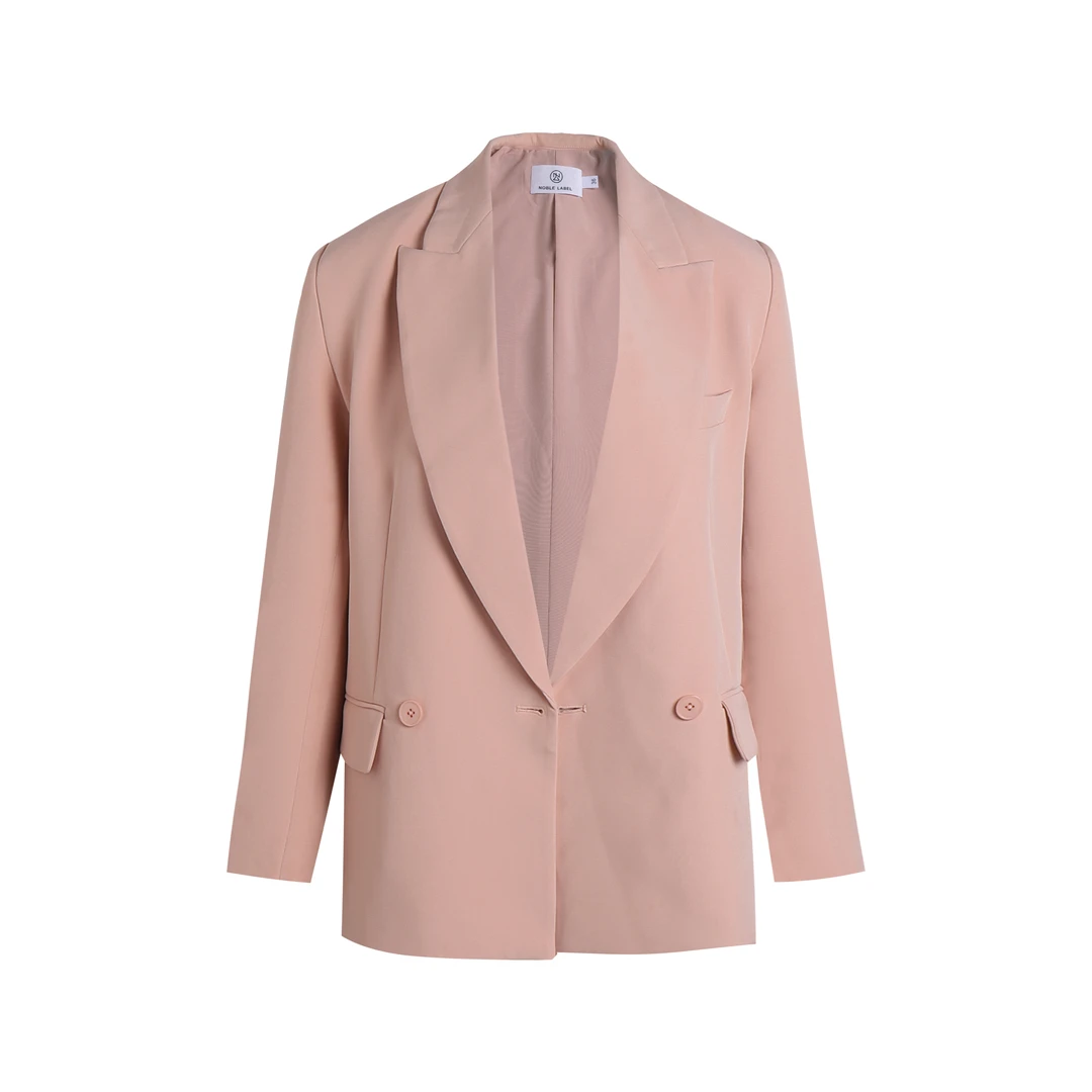 Noble.L 粉色西装外套气质时尚休闲百搭女士简约宽松中长款春秋