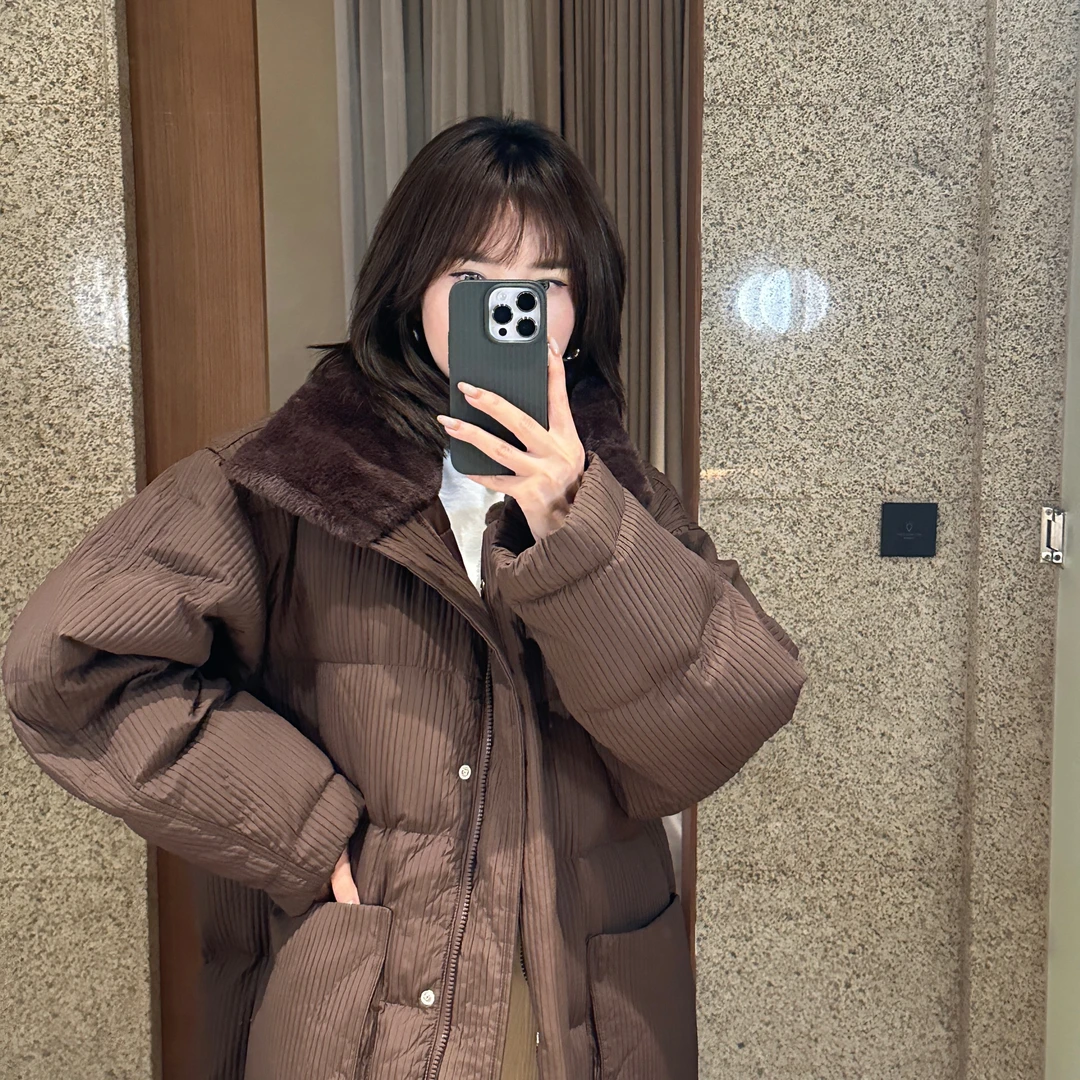 Noble.L 咖色羽绒服宽松加厚百搭中长款冬季保暖立领时尚休闲