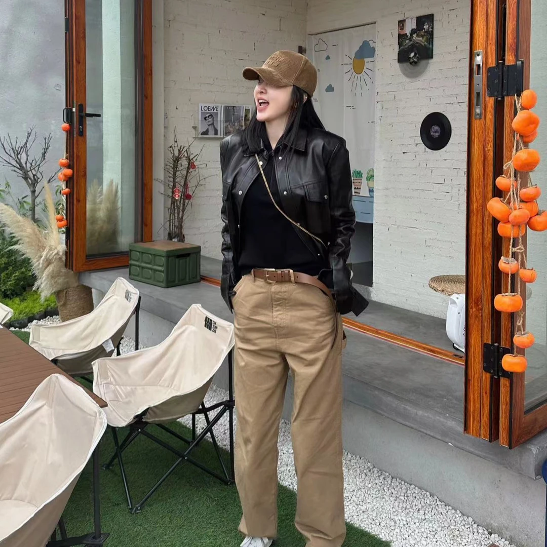 Noble.L 卡其色休闲裤显瘦气质时尚百搭宽松直筒简约春季中高腰