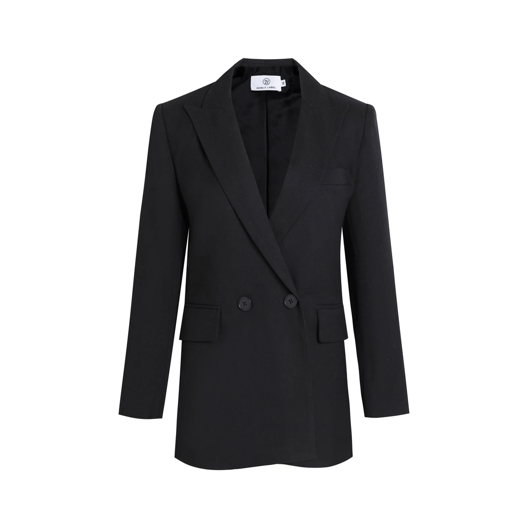 Noble.L 黑色西装外套时尚休闲女士气质百搭宽松中长款春秋口袋