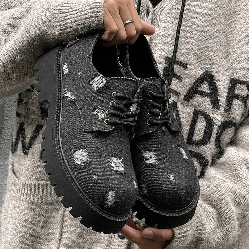 小众设计黑色休闲百搭圆头德比鞋厚底增高欧洲风英伦复古小皮鞋