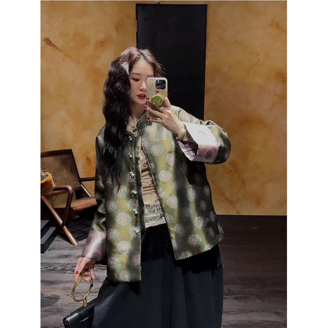 【云C专属】三吉黑花 【晚竹间】2024新款女秋冬季中式老钱风棉服外套