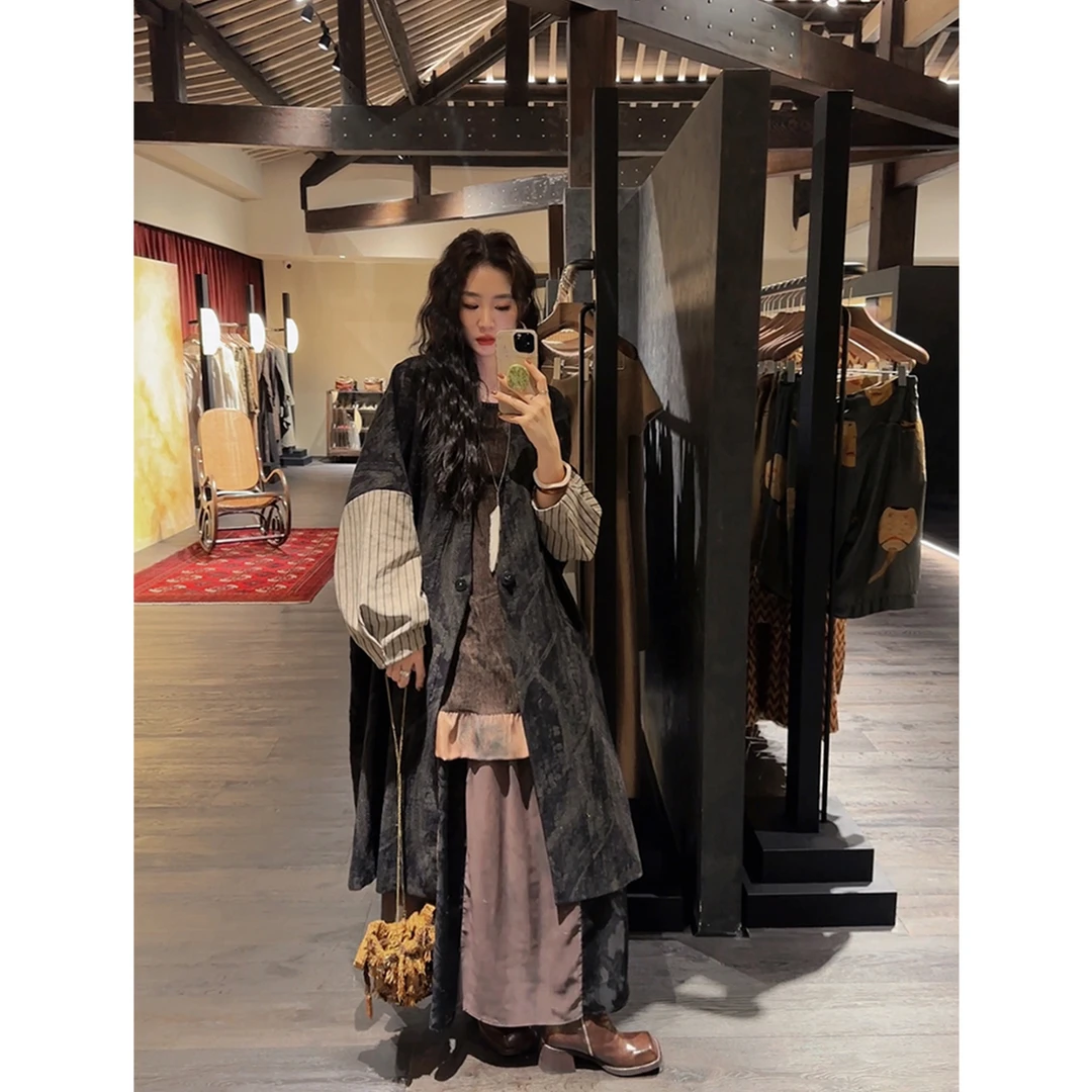 三吉黑花 【禅语】2024秋冬高级感拼接中式长短款大衣外套组合