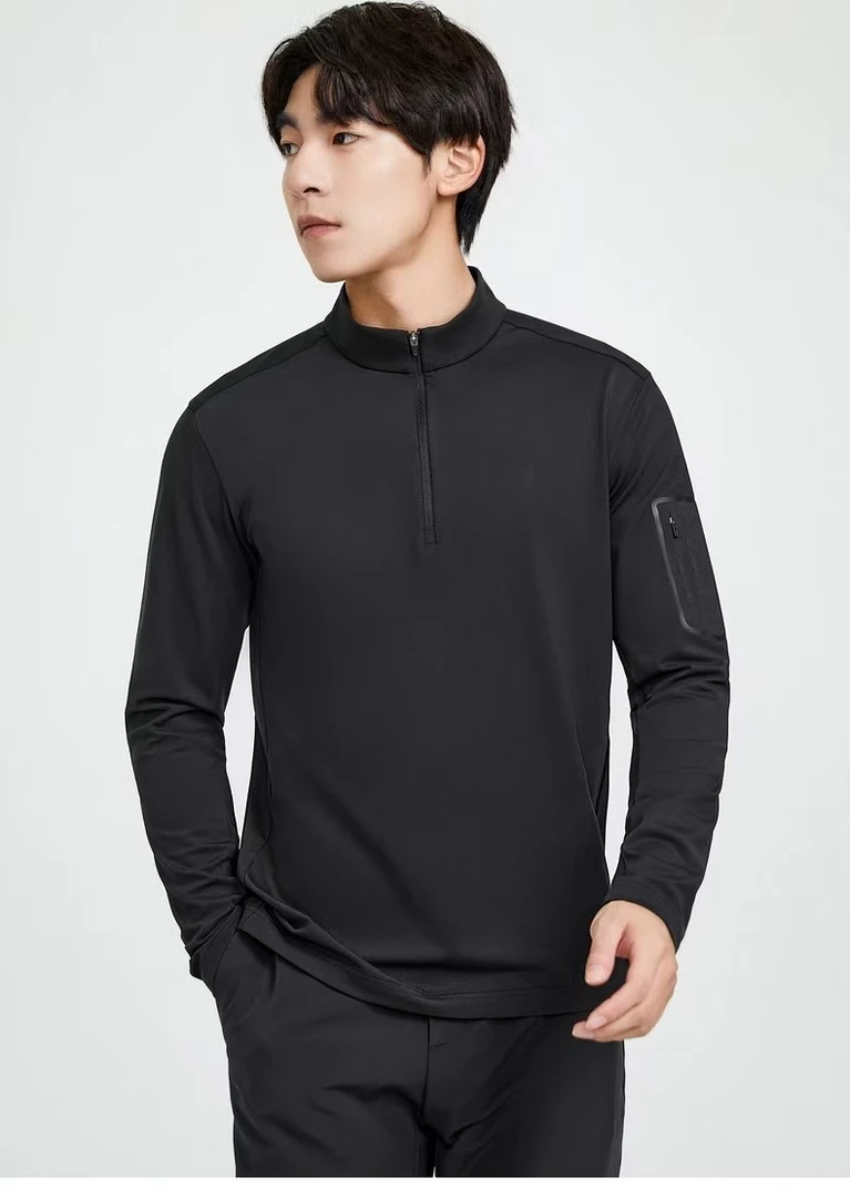 冬季户外休闲男士运动内搭 半高领拉链长袖T恤