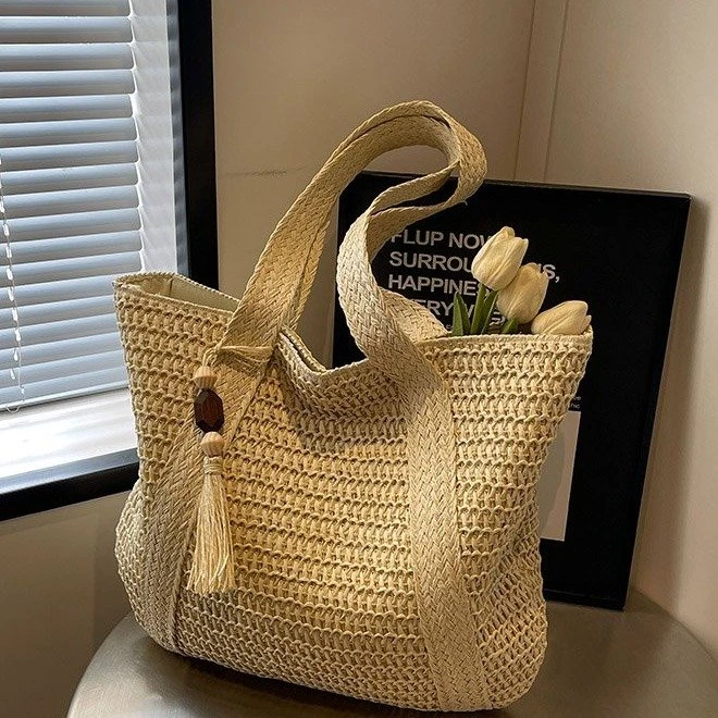 夏天草编包包女2025新款时尚百搭大容量通勤手提包少女洋气单肩包