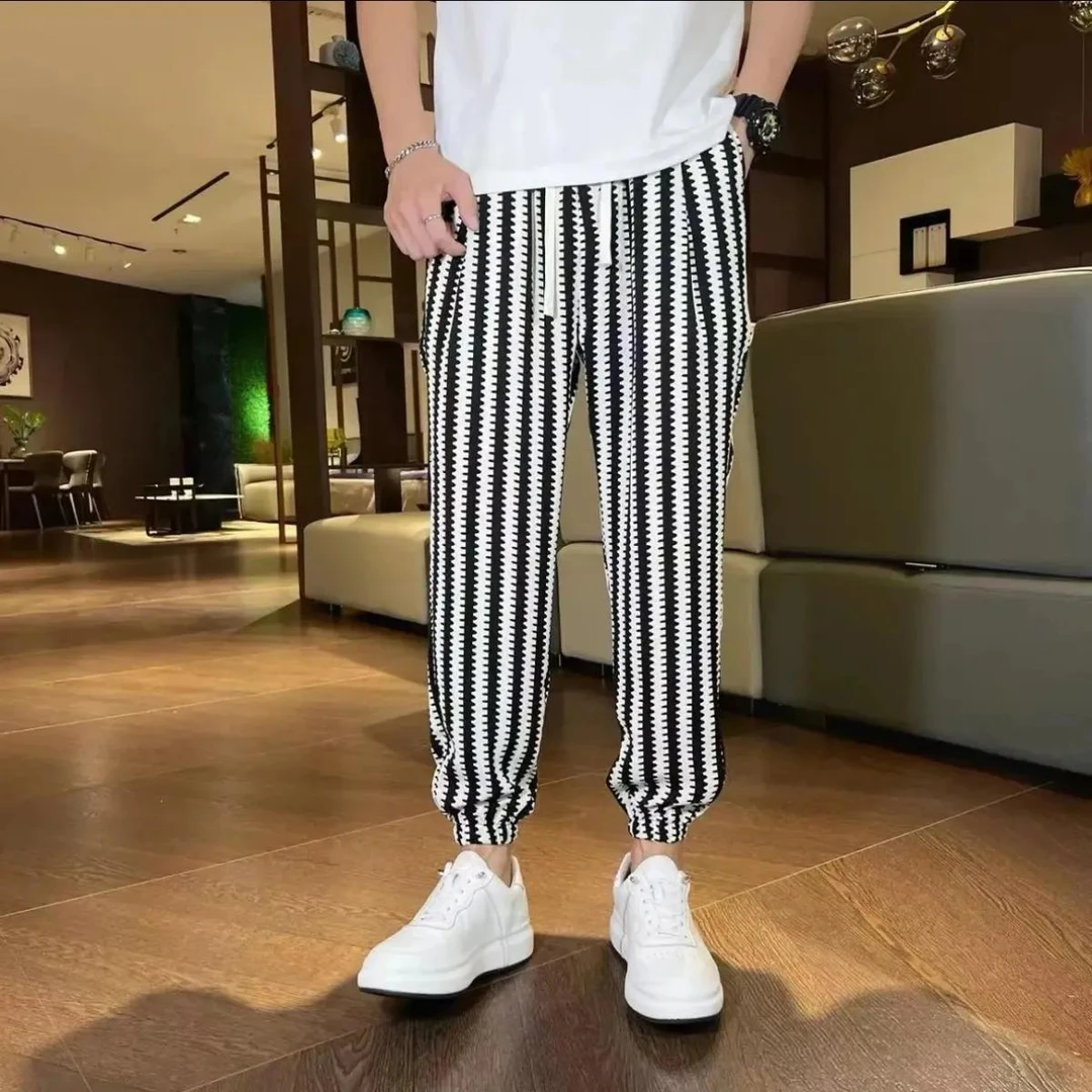 夏季新款时尚百搭条纹休闲帅气休闲裤男士潮流舒适百搭爆款裤子