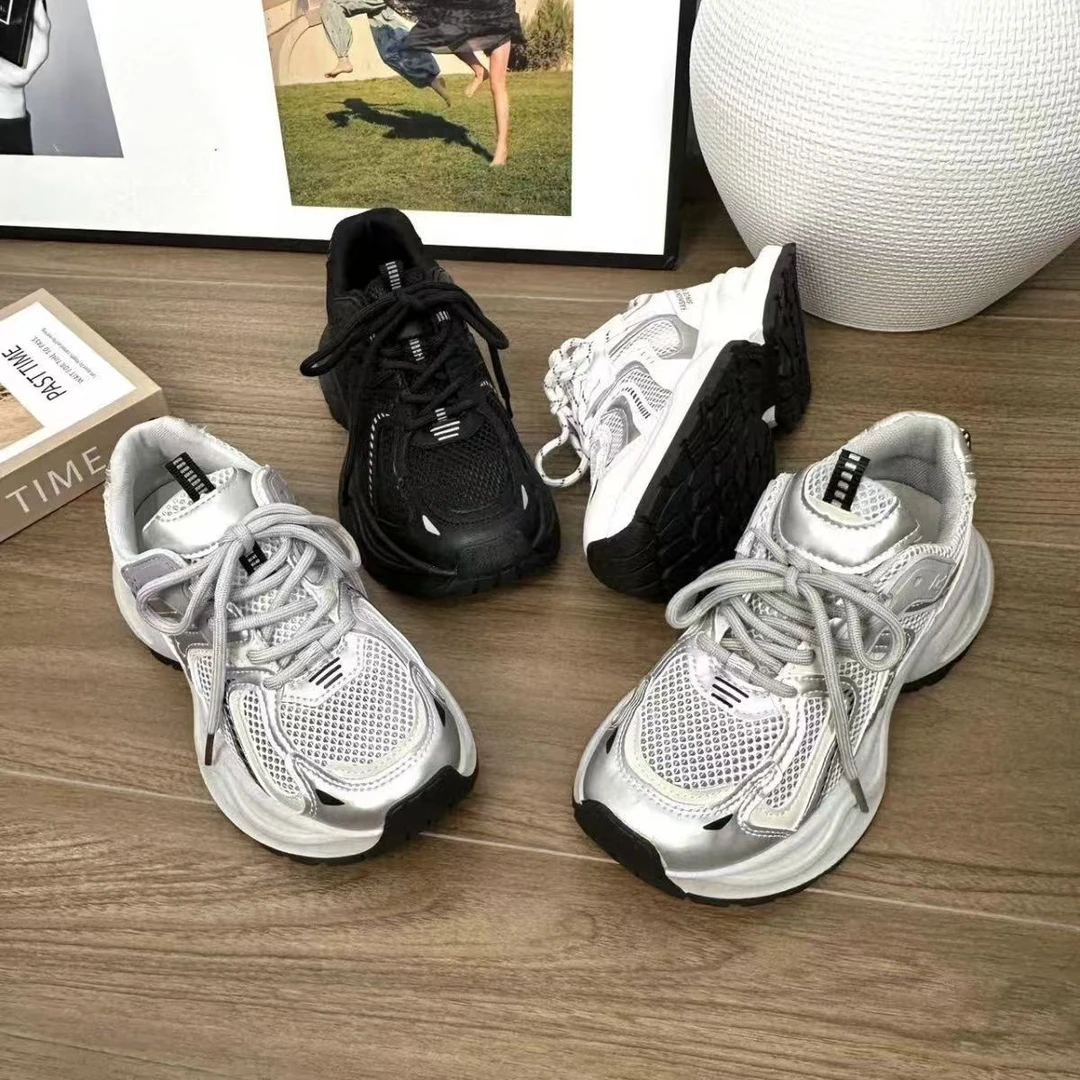 赵露思同款银色复古老爹鞋女款2025春季新款显脚小增高休闲运动鞋