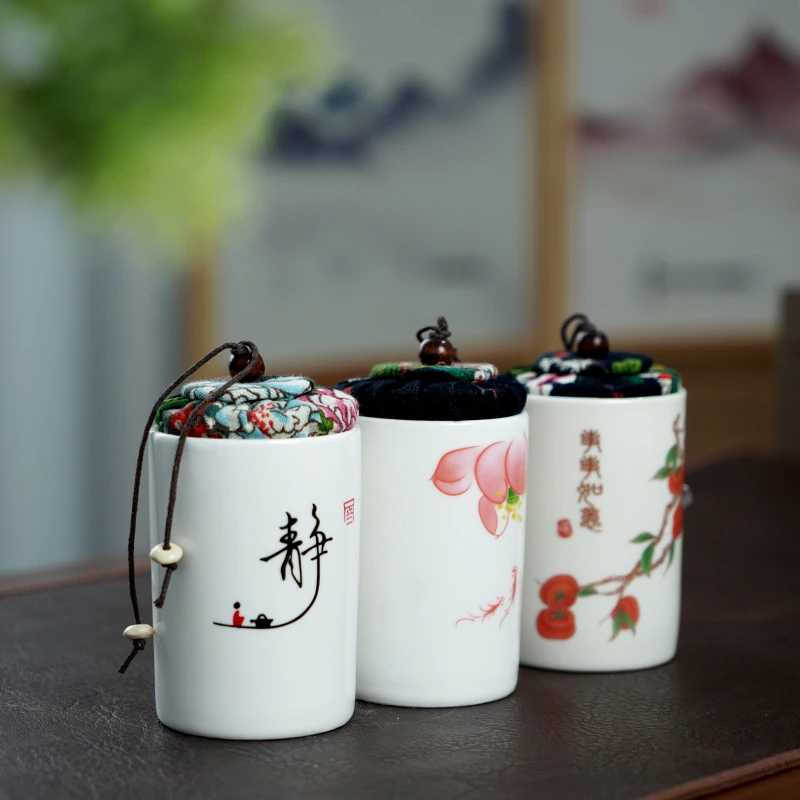 陶瓷茶叶罐小号精致随身旅行便携陶瓷柿柿如意小茶罐白瓷