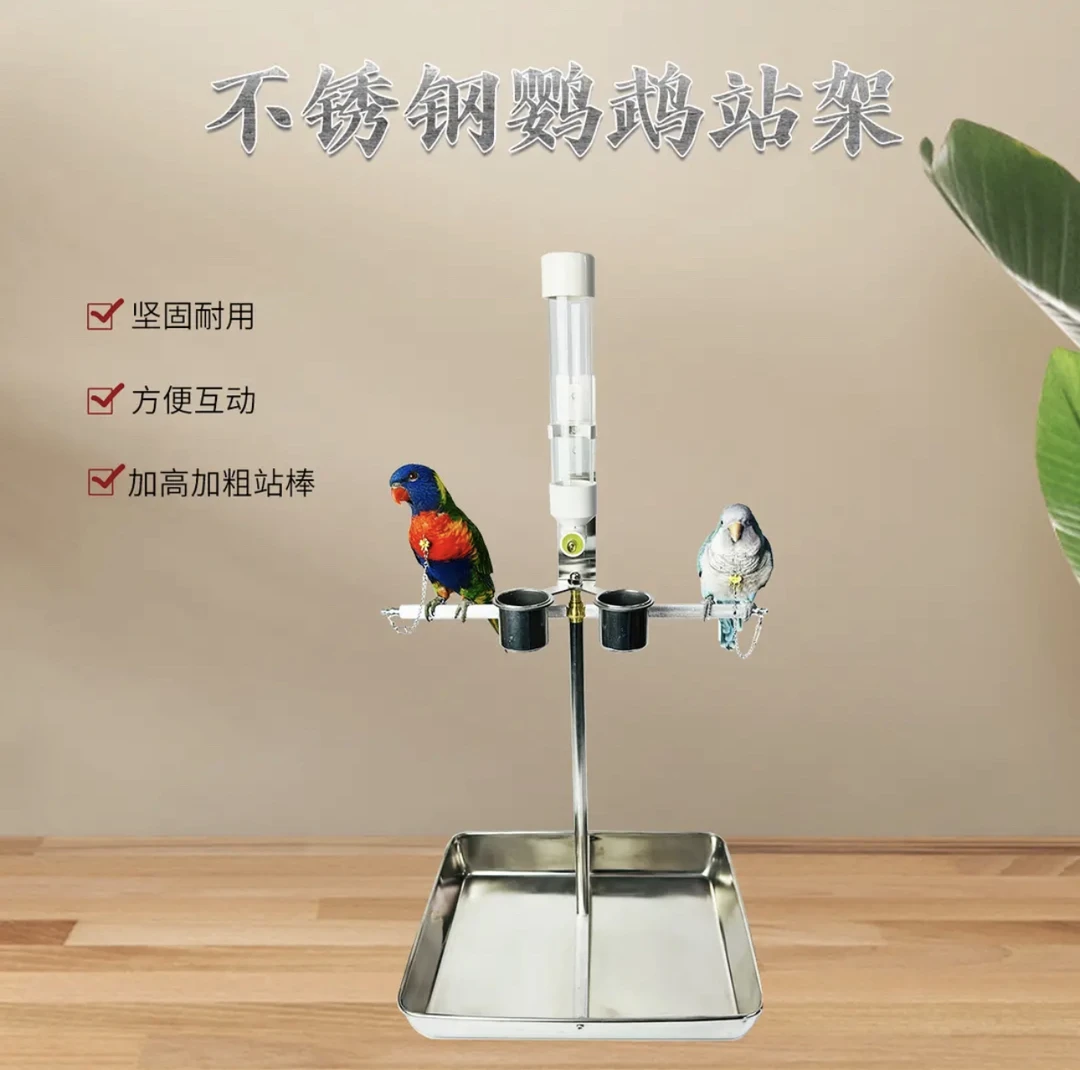 玄凤牡丹鹦鹉站架盆小太阳和尚八哥桌面训练二鸟不锈钢站架带盆