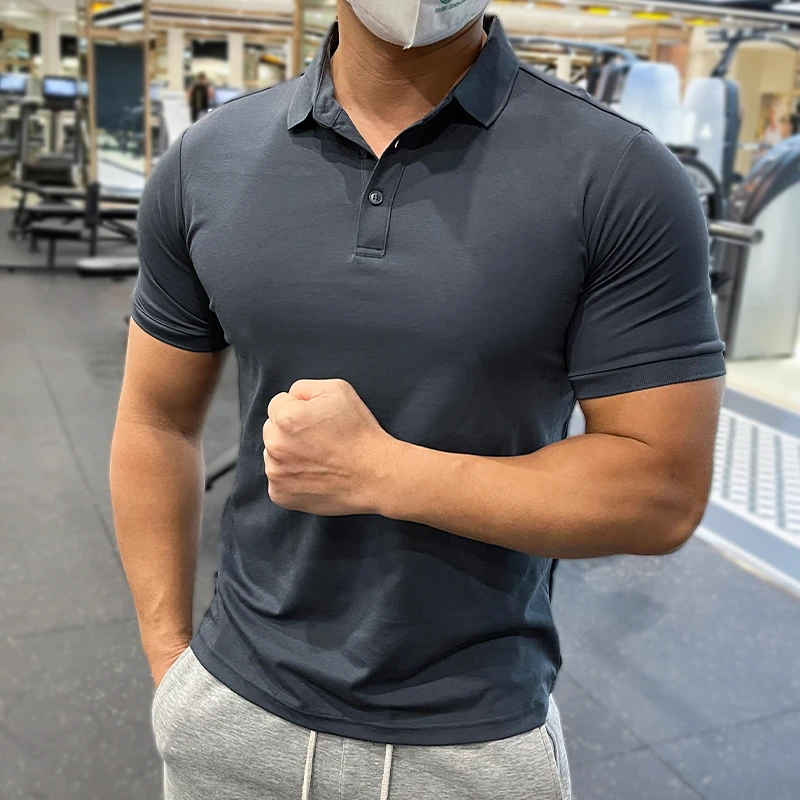 运动弹力POLO衫高弹翻领健身紧身衣男户外休闲短袖夏吸汗透气T恤