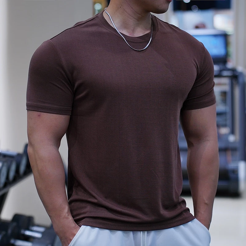 夏季男士宽松休闲纯色t恤半袖透气高弹运动健身衣吸湿排汗短袖