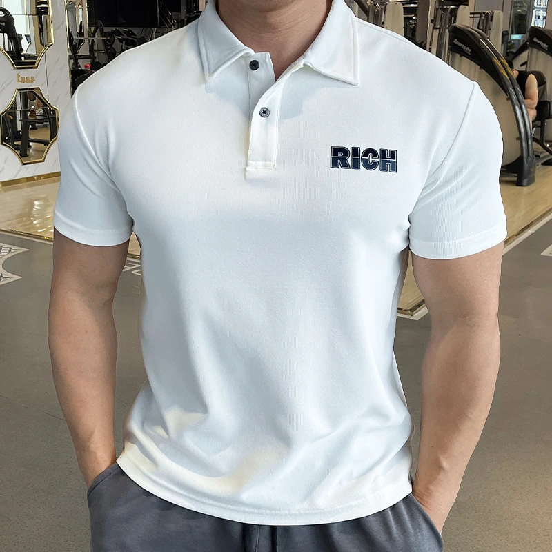 夏季新款运动健身教练工服修身休闲POLO衫肌肉男短袖poloT恤翻领