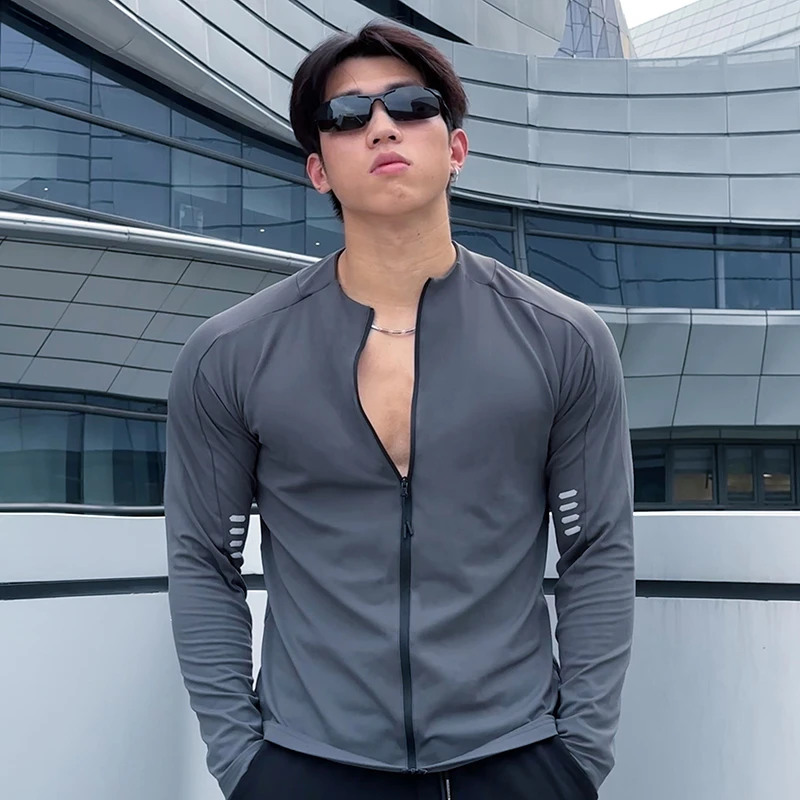 健身运动外套男春秋立领弹力修身常规耐磨休闲外套拉链长袖透气