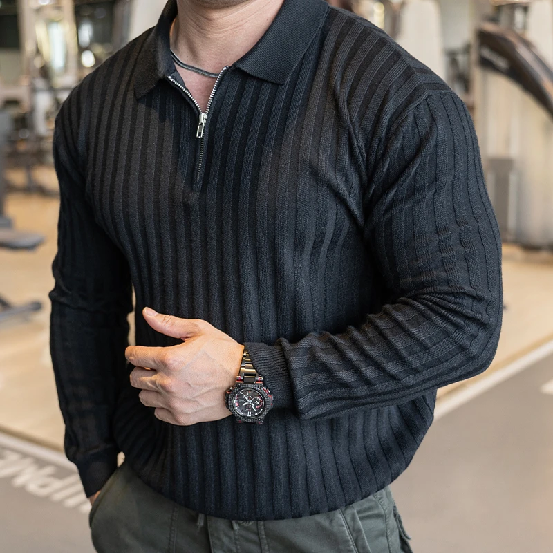 男士运动休闲上衣跑步训练打底翻领百搭polo衫男秋冬2025新款