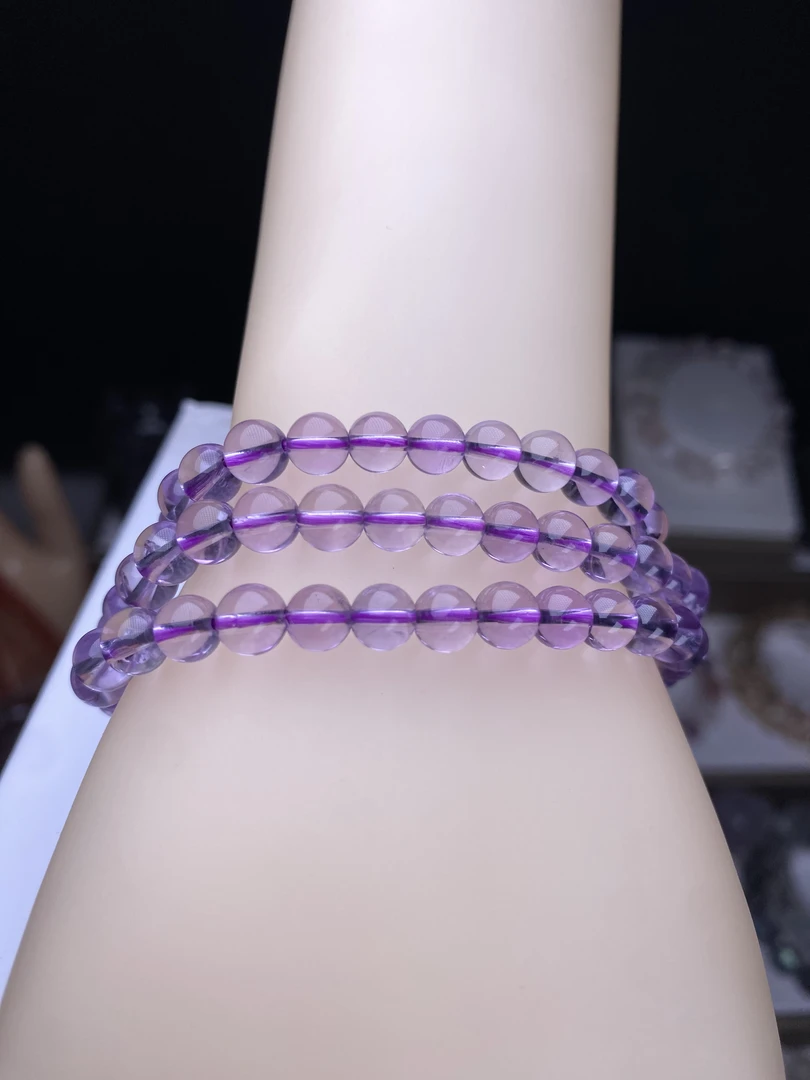 巴西天然净透体紫水晶素圈多圈手串  女款亲奢潮流时尚百搭多圈