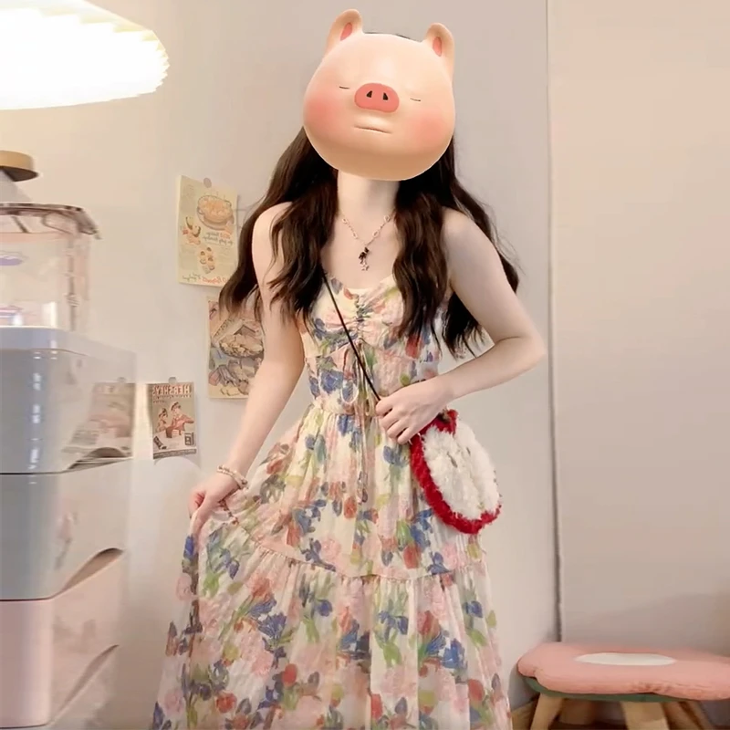 4198法式碎花吊带连衣裙子女秋2025新款轻奢高级感女装长裙