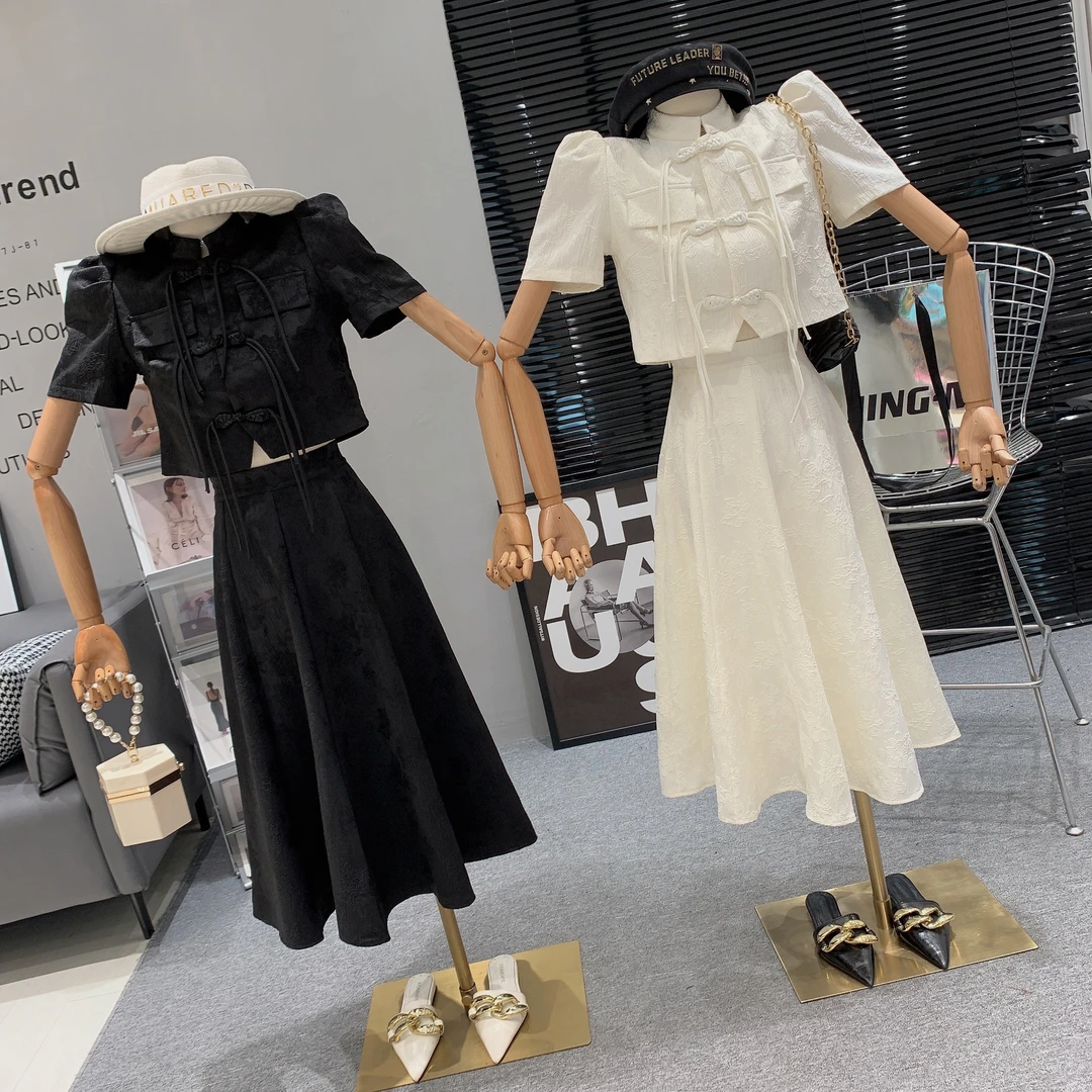 【YM·NY】2830名媛高订新中式国风时尚气质显瘦两件套装女泡泡袖