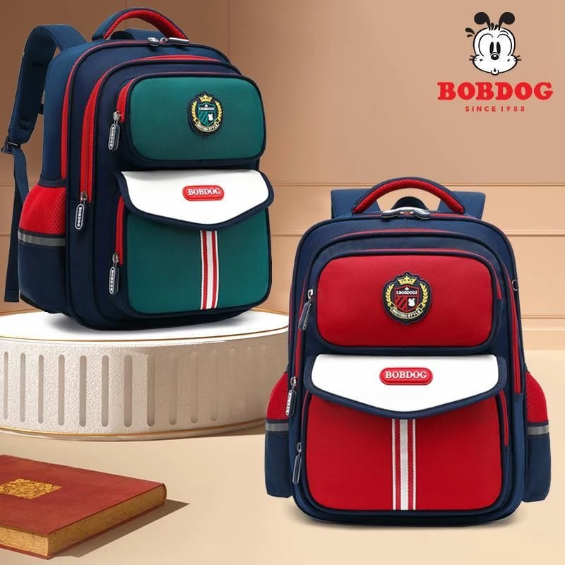 Bobdog/巴布豆小学生书包1-3-6年级男女童护脊减负英伦风轻便书包